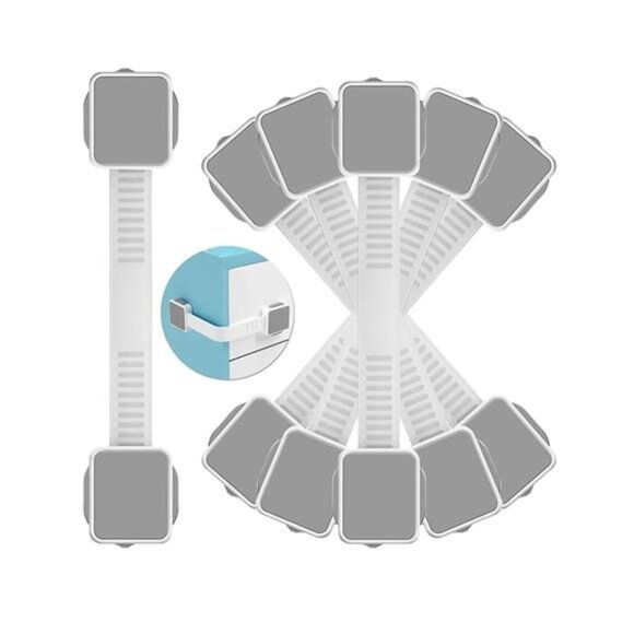 6 Pack Baby Proofing Safety Locks, Adjustable Latches and Straps, 3M Adhesive - Picture 2 of 7